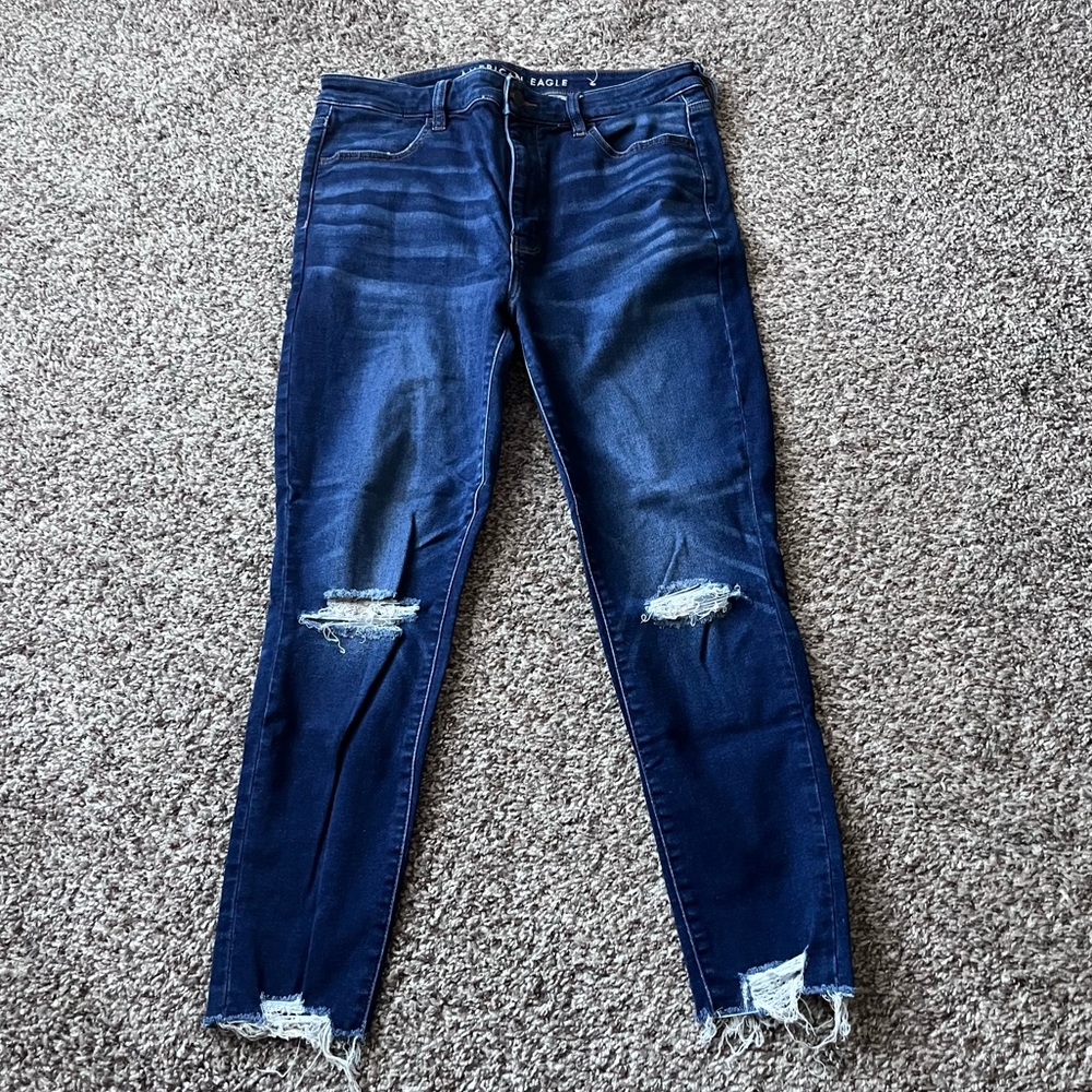 American Eagle Outfitters Dark Blue Distressed Jeggings